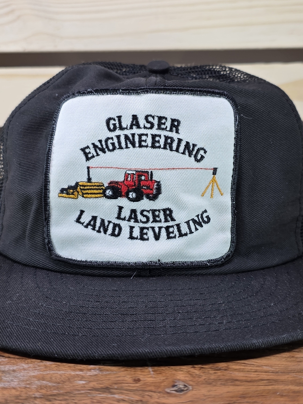 VINTAGE Glaser Engineering Laser Land Leveling Black Trucker Hat